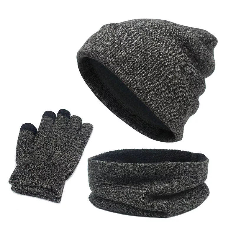 Wool touch screen gloves with scarf and hat set for cold weather