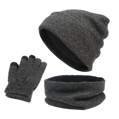 Wool touch screen gloves with scarf and hat set for cold weather