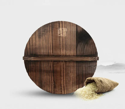 Traditional handmade iron wok pan with wooden handle, 40 cm diameter cooking surface