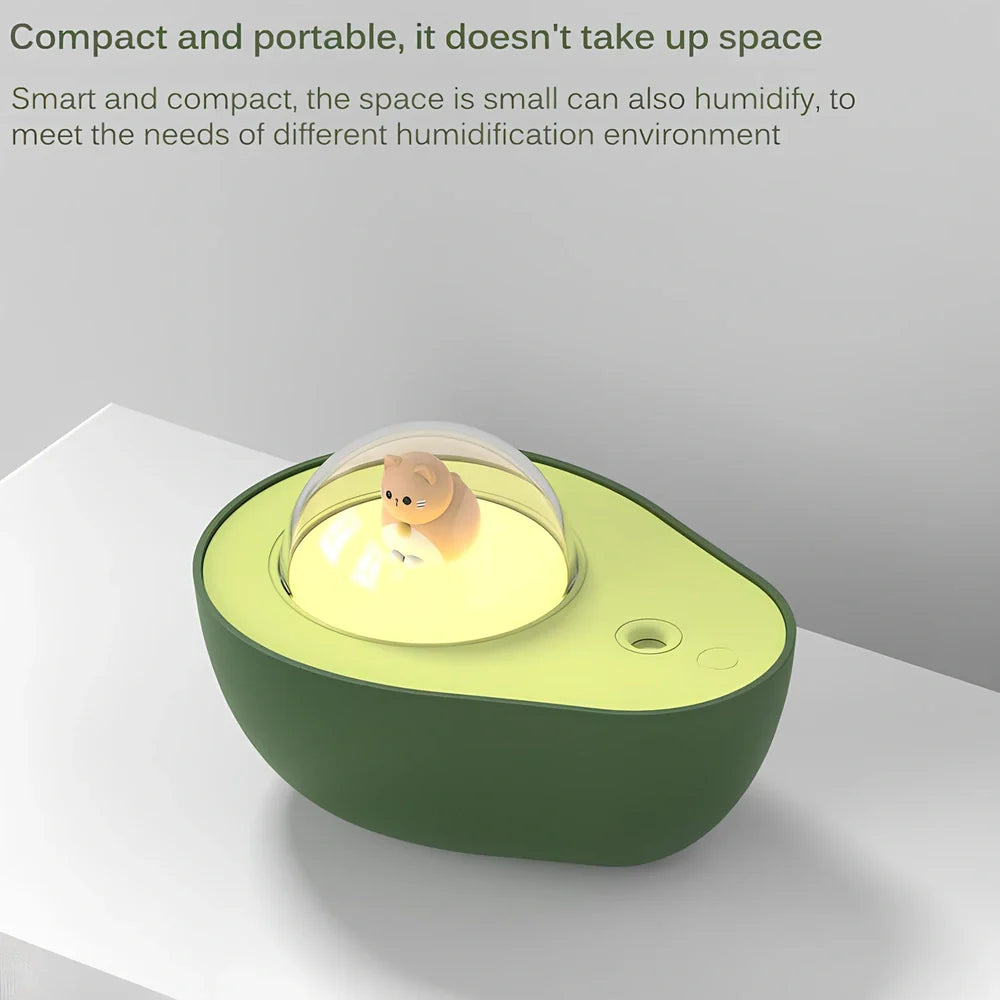 Green avocado-shaped USB humidifier with 1-litre water tank and compact design
