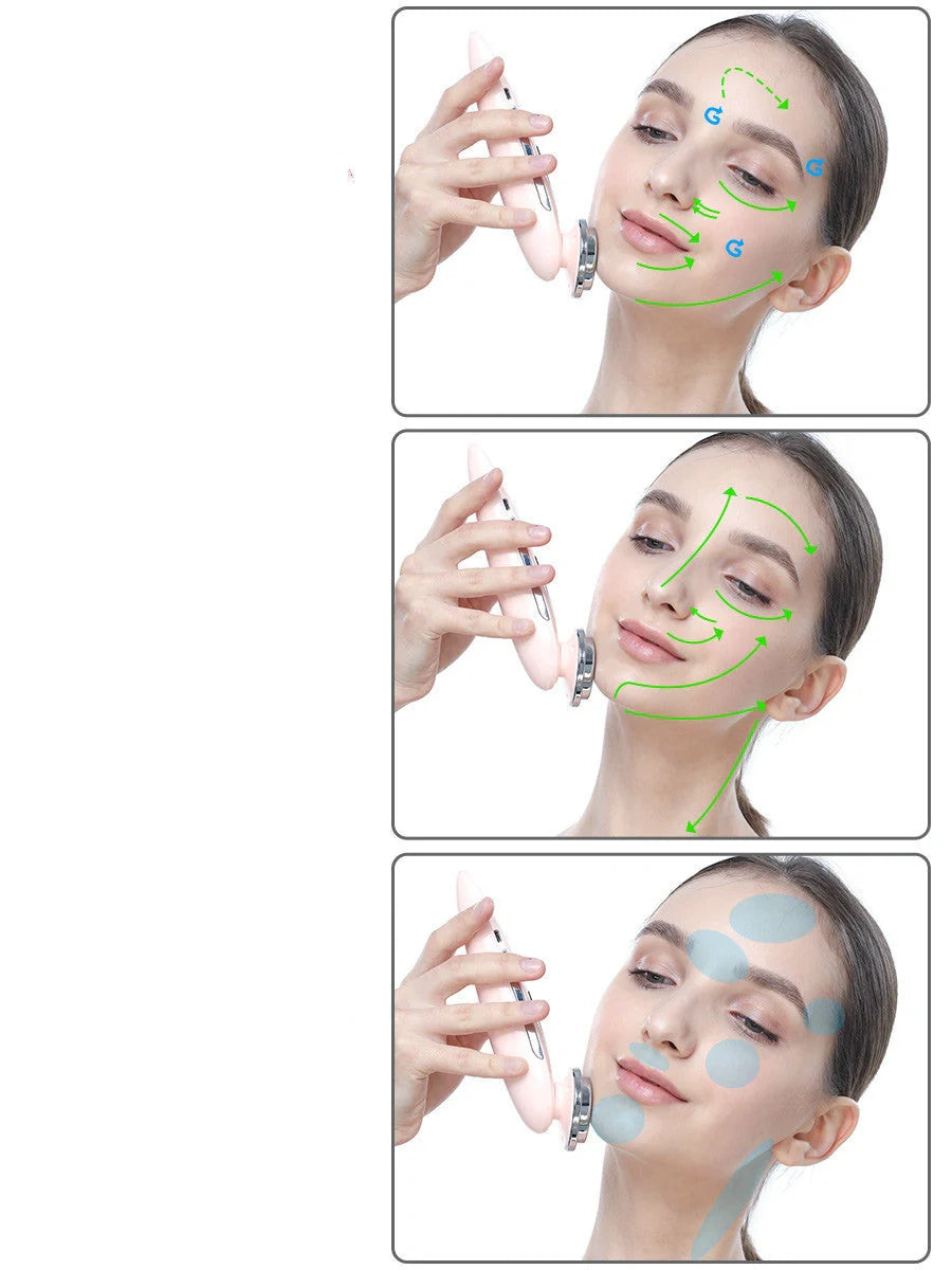 Pink and white facial massager for deep pore cleansing and skin rejuvenation with light therapy