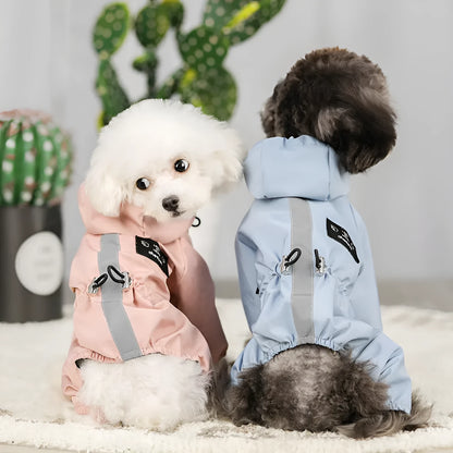 Italian PSM all-inclusive waterproof hooded pet raincoat in blue or pink, sizes S-XXL
