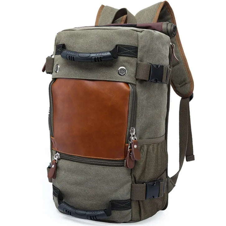 KAKA canvas travel backpack in army green with 36-55L capacity, 14 inch laptop compartment and zip closure