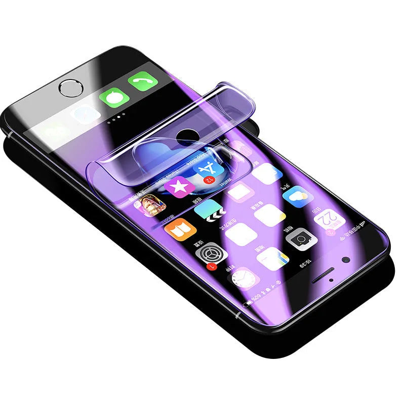 Curved phone protector for Samsung with matte finish and hydraulic film technology on purple packaging