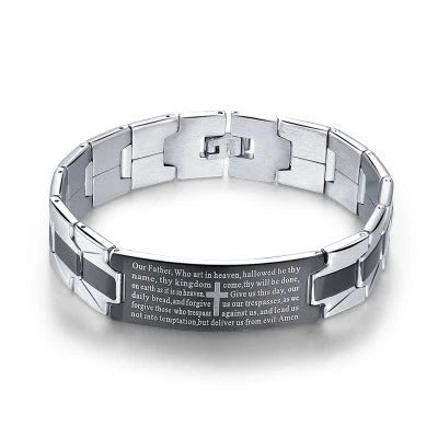 Men's cross stainless steel bracelet with geometric design, silver color