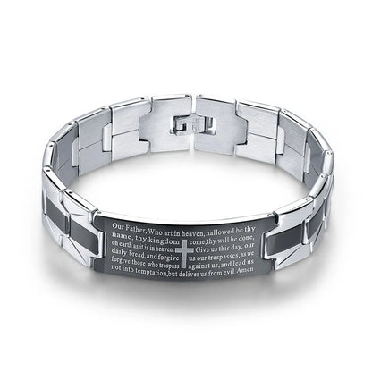 Men's cross stainless steel bracelet with geometric design, silver color