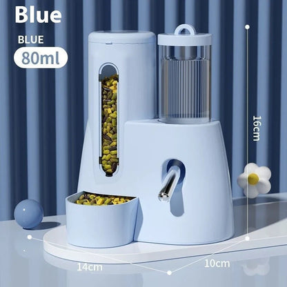 White hamster automatic water feeder with integrated food basin showing separate compartments