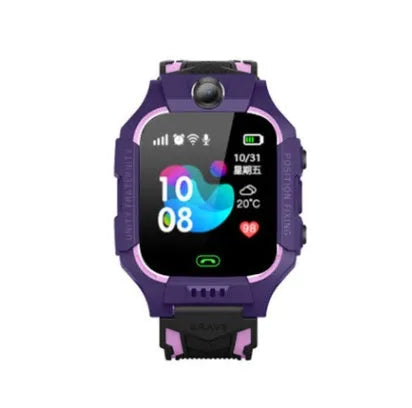 Z6 children smart watch with silicone strap, 128 x 128 touchscreen, and colour options in blue, pink, purple, and red