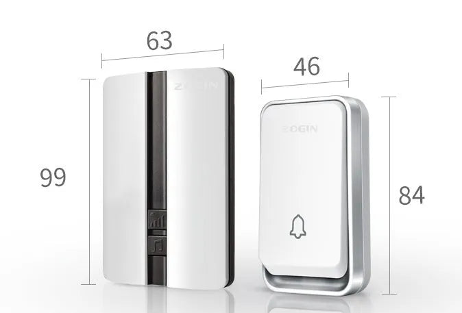 Wireless door bell with 150 metre range, 433MHz frequency, 110-250V power, and 4 volume levels