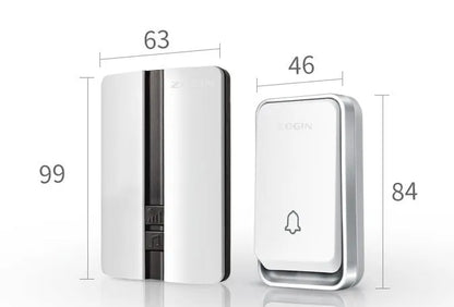 Wireless door bell with 150 metre range, 433MHz frequency, 110-250V power, and 4 volume levels