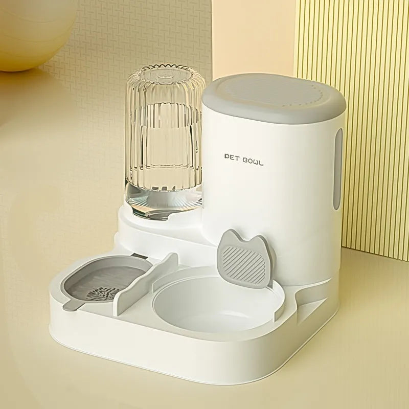 Automatic cat feeding water fountain with integrated double bowl in avocado green colour, dimensions 27x27x24cm