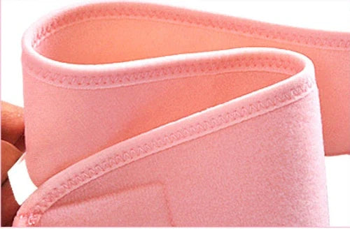 Pink maternity support belt with stomach lift function showing adjustable length up to 164cm