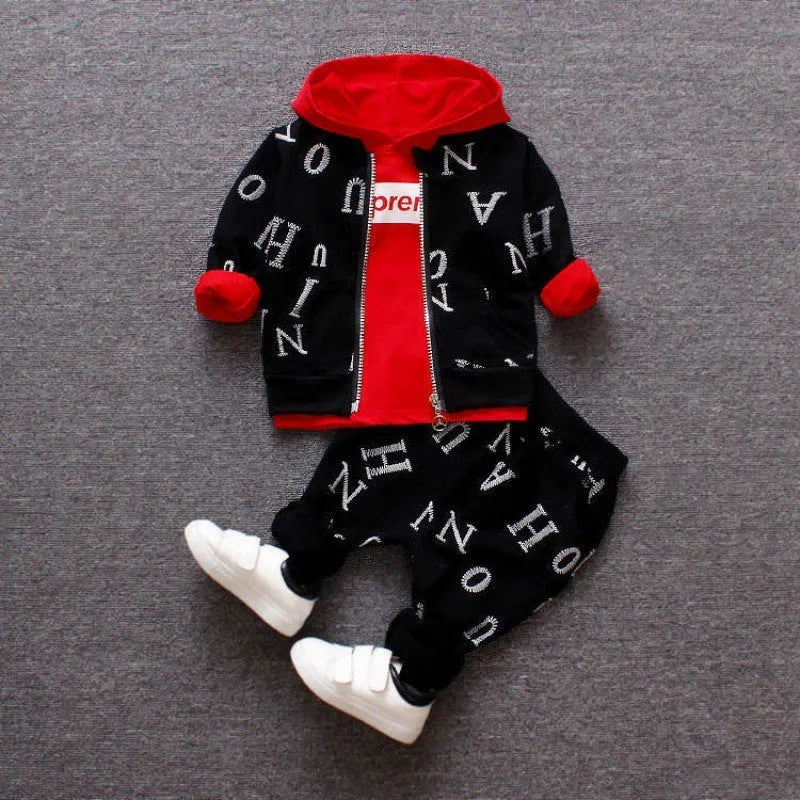 Children's Clothing Set Long Sleeve Polyester and Vinylon Blend Two-Piece Outfit for Boys and Girls in Red or White Sizes 80cm to 100cm