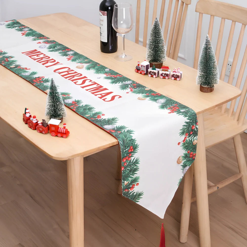 Double-sided snowman Christmas table flag measuring 180x33cm in flannel material
