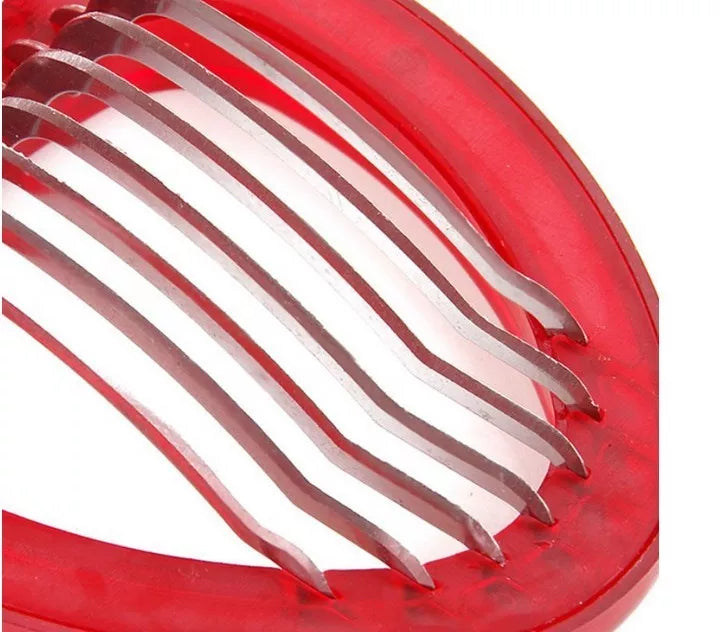 Red Strawberry Slicer with stainless steel blades for even fruit slices