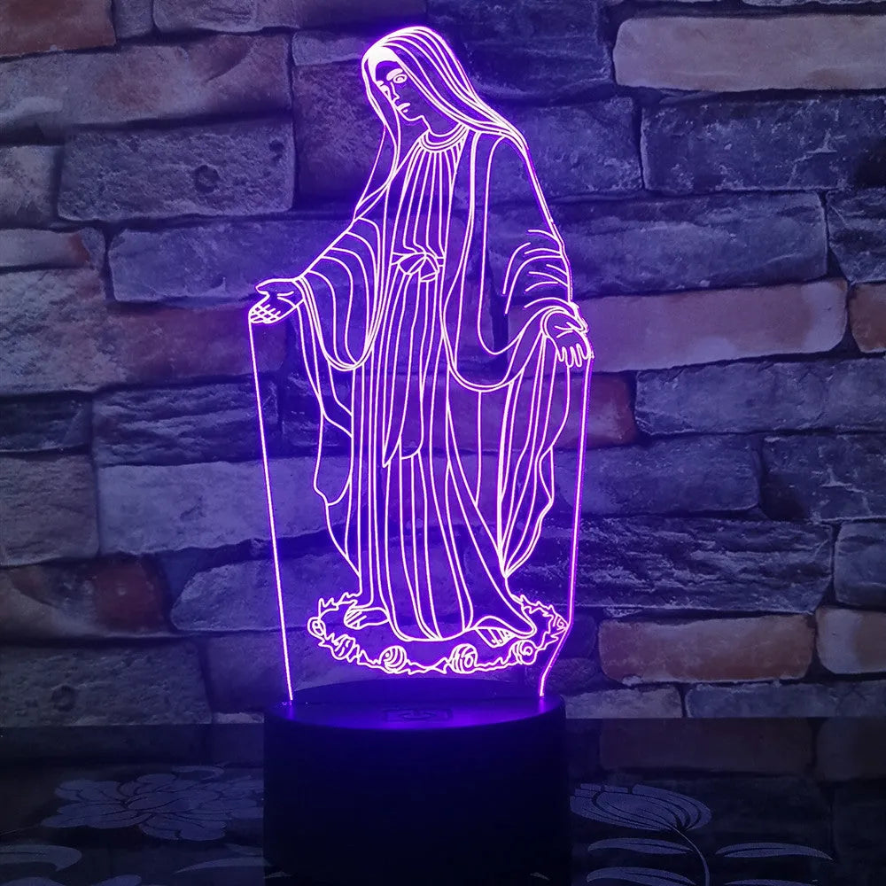 3D LED night light with laser-engraved acrylic plate showing stereoscopic dual ring pattern in colourful illumination