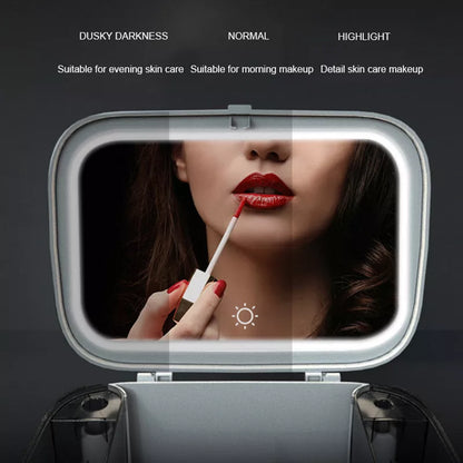 Multi-functional LED makeup box with large capacity and durable design in Apricot, Grey, Pink, and White