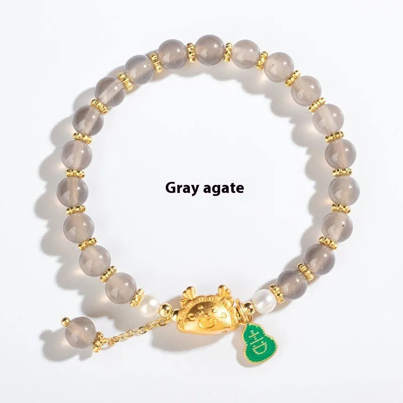 Handmade 8mm agate crystal bracelet with diamond-shaped beads in five natural stone colours