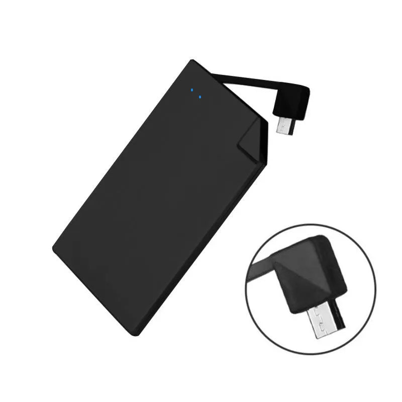 Silver graphene battery power bank showing slim 4mm profile with charging port