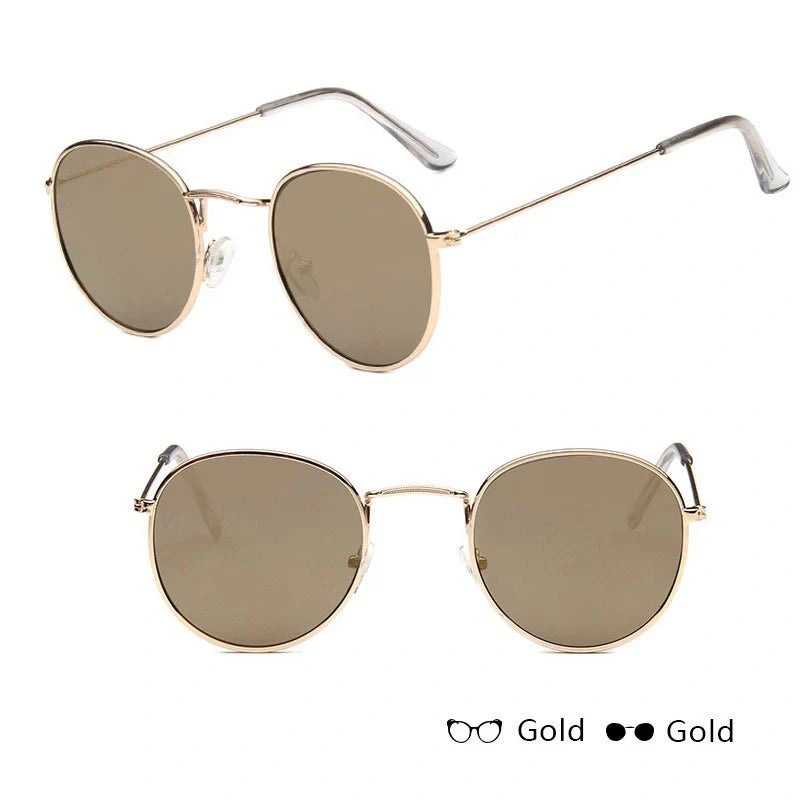 Stylish women's retro sunglasses with round frame and metal finish