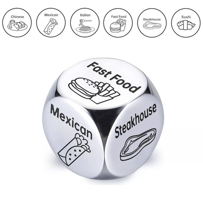 Stainless steel decision dice for couples date night games, silver color, 1.6cm