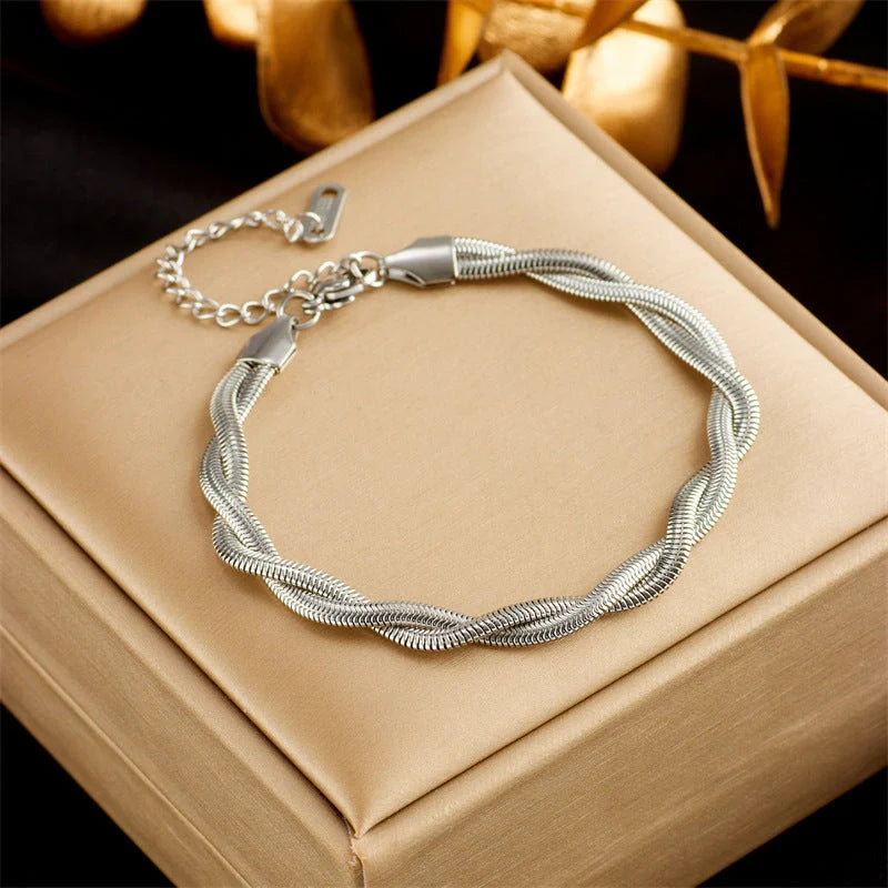 Gold plated punk fashion double layer bracelet with snake chain design