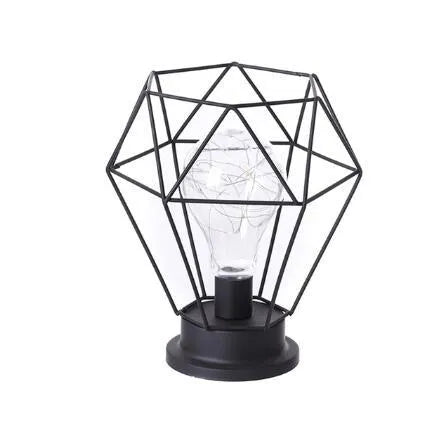 Minimalist hollow iron table lamp with warm white LED light in red wine glass design
