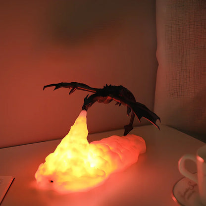 3D printed dragon LED night light with blue colour and fire-breathing illumination effect