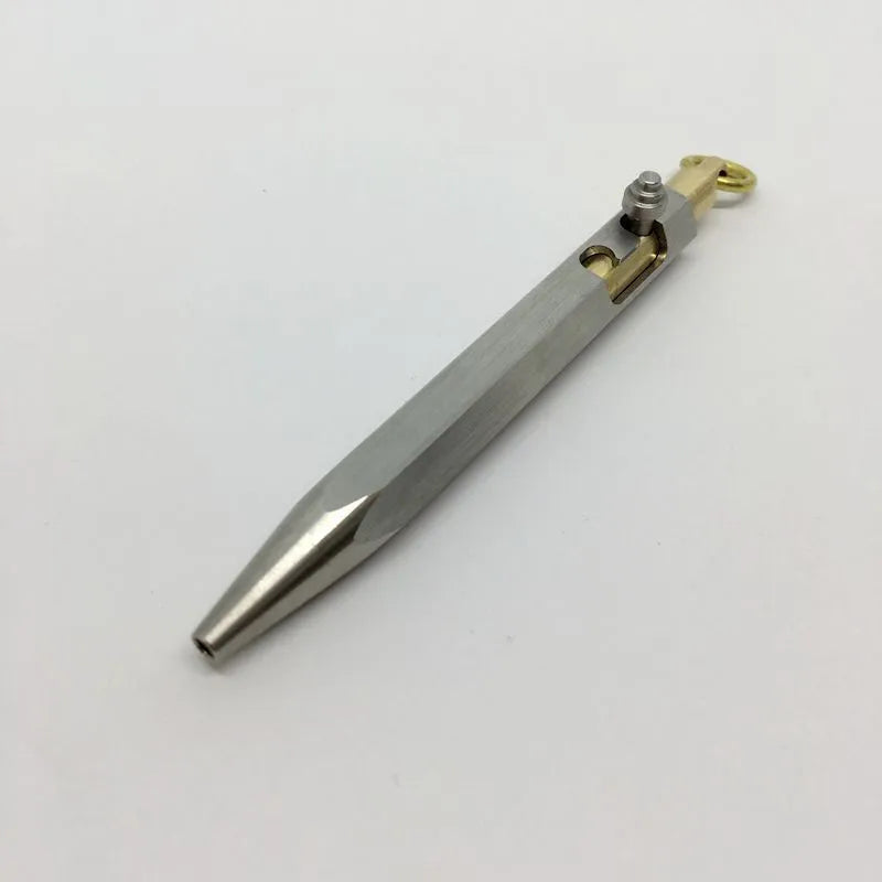 Six-sided brass fountain pen with stainless steel details and keychain attachment in colours shown