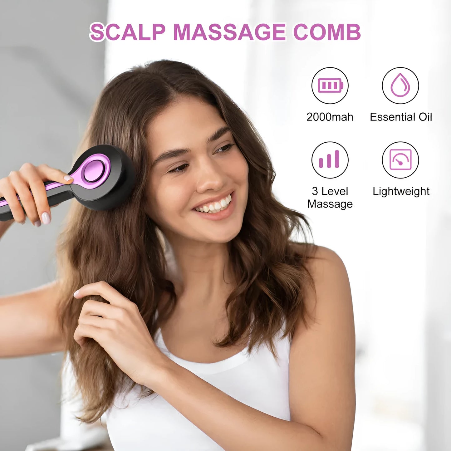 Grey anti-leak hair brush massage instrument with USB charging port and mechanical control button