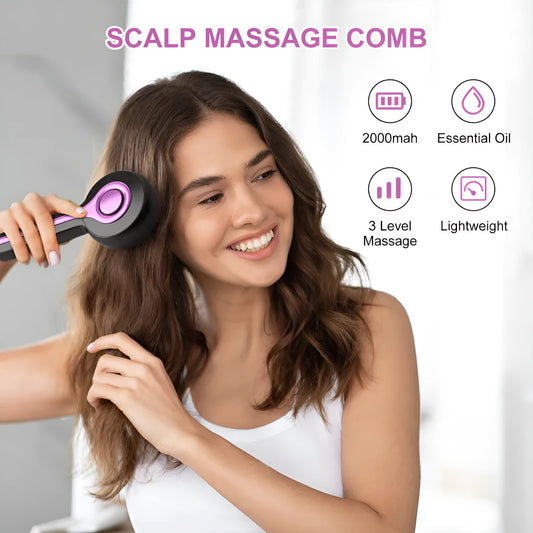 Grey anti-leak hair brush massage instrument with USB charging port and mechanical control button