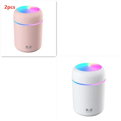 Pink white or navy blue USB desktop humidifier with LED mood lights and 300ml water tank