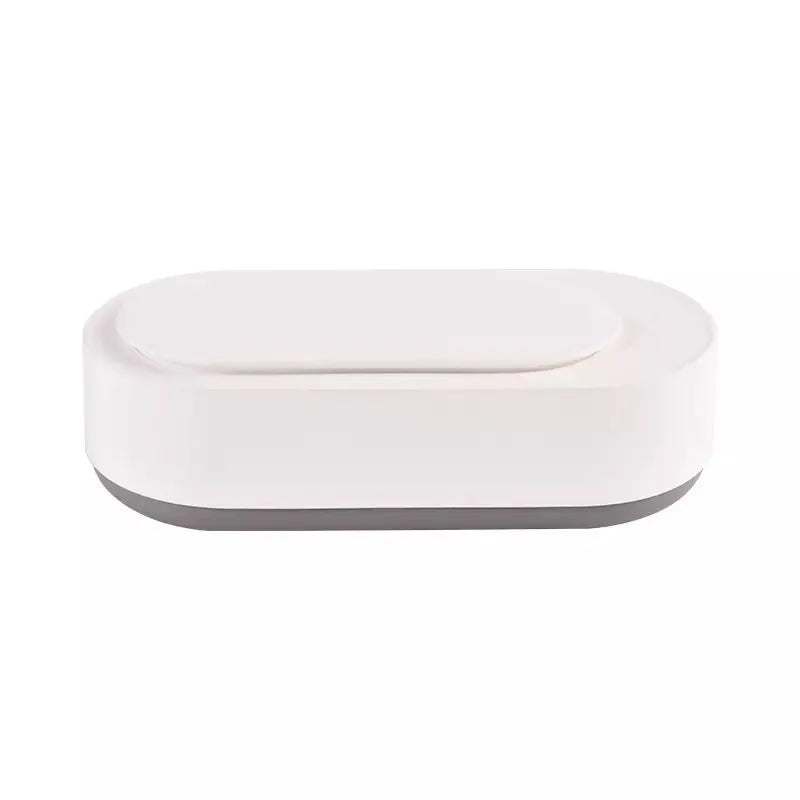 White portable ultrasonic cleaner with stainless steel tank for cleaning jewellery and glasses