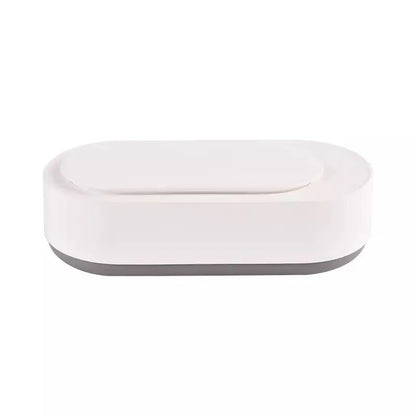 White portable ultrasonic cleaner with stainless steel tank for cleaning jewellery and glasses