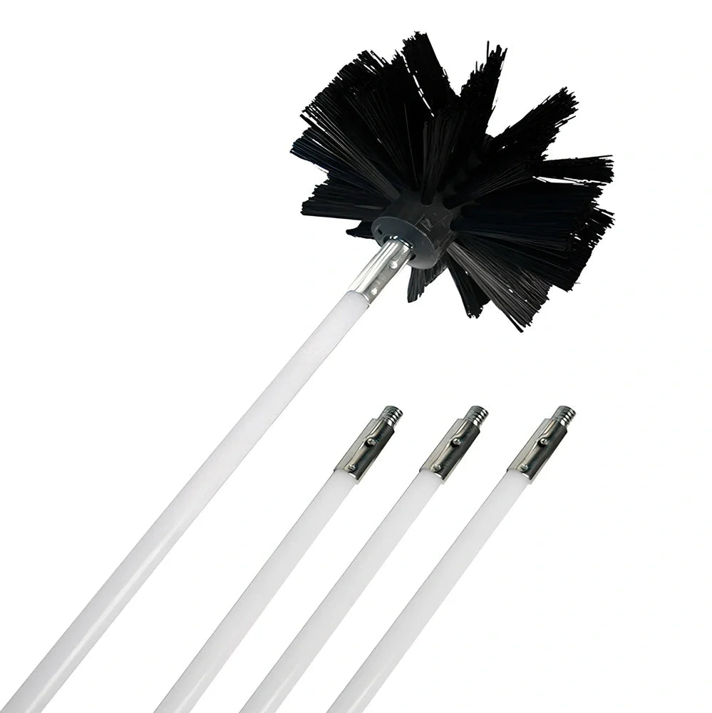 Dryer vent cleaning brush with extendable rods and 100mm synthetic brush head for lint removal