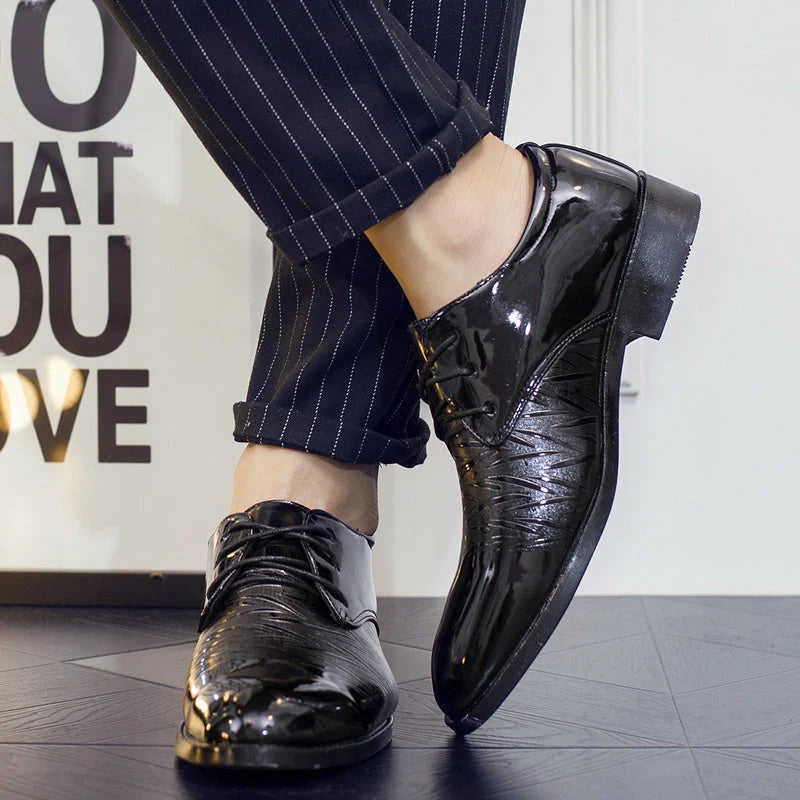 Men's black business dress shoes with premium PU upper and durable sole