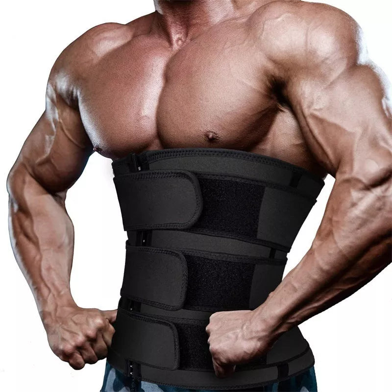 Men's neoprene waist belt for sports and fitness support in grey and black