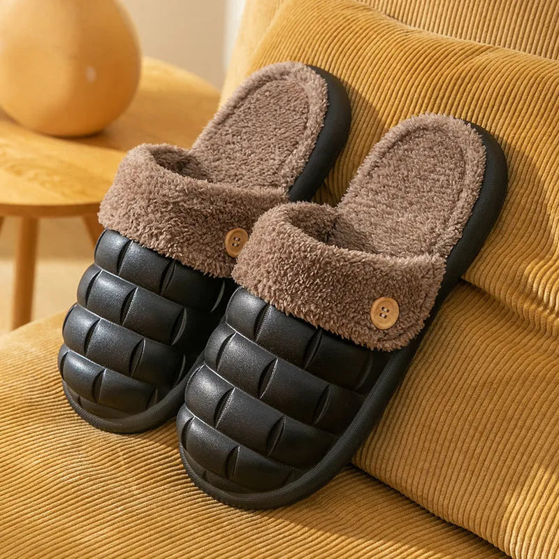 Plaid detachable slippers with EVA sole and plush lining in pink, green, yellow, white, grey, or black