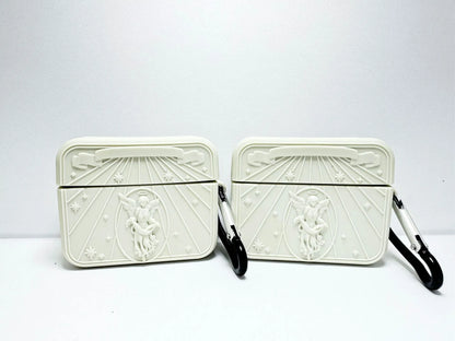 Silicone earphone case for Apple AirPods in white, grey, or red with 3D Angel design