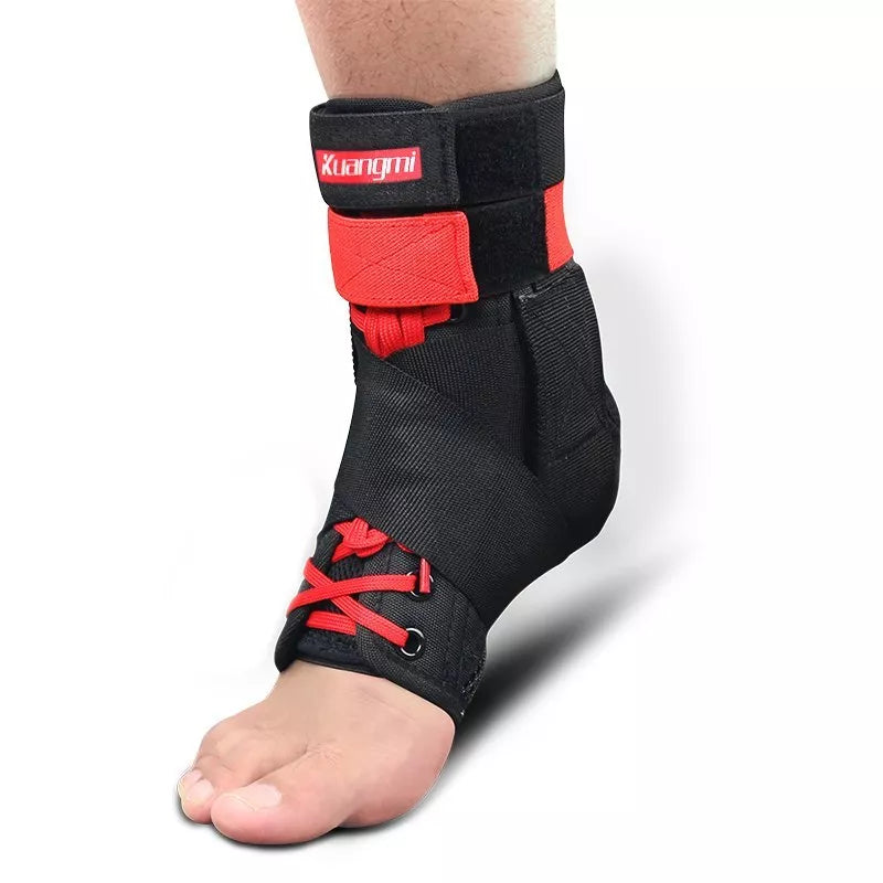 Kuangmi Adjustable Ankle Brace in Black and Red for sports injury prevention