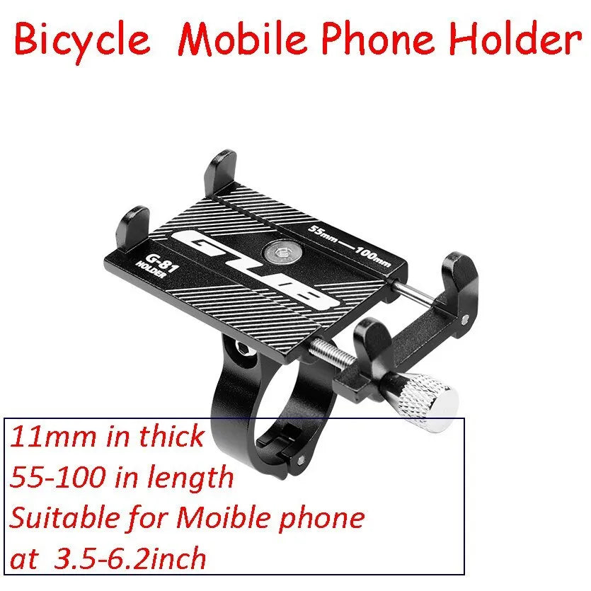 Aluminium alloy bicycle phone holder with 360-degree rotation on black handlebar