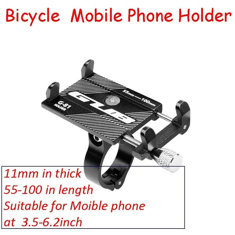 Bicycle phone holder with 360-degree rotating design, aluminium alloy construction and CNC technology, fits handlebars 22-31.8mm diameter, compatible with smartphones from 3.5 to 6.2 inches, available in red, titanium colour or black