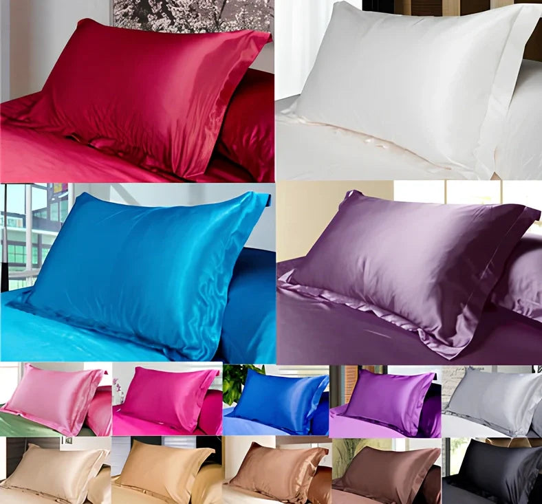 Pure colour imitation silk pillowcase in selected colour showing smooth polyester fabric texture