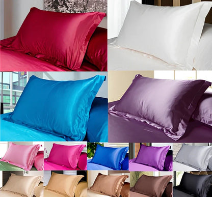 Pure colour imitation silk pillowcase in selected colour showing smooth polyester fabric texture