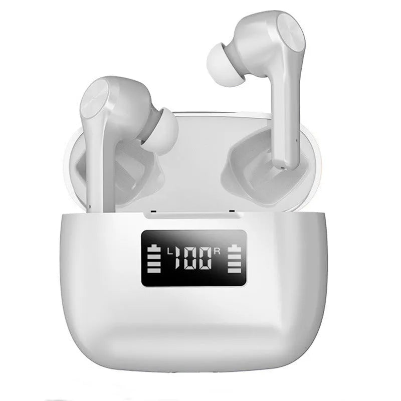 Cool black wireless Bluetooth earphones with touch controls and charging case