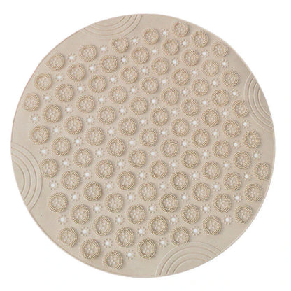 Textured round shower mat with anti-slip surface, massage nodules, and drainage holes for a comfortable and safe bathing experience