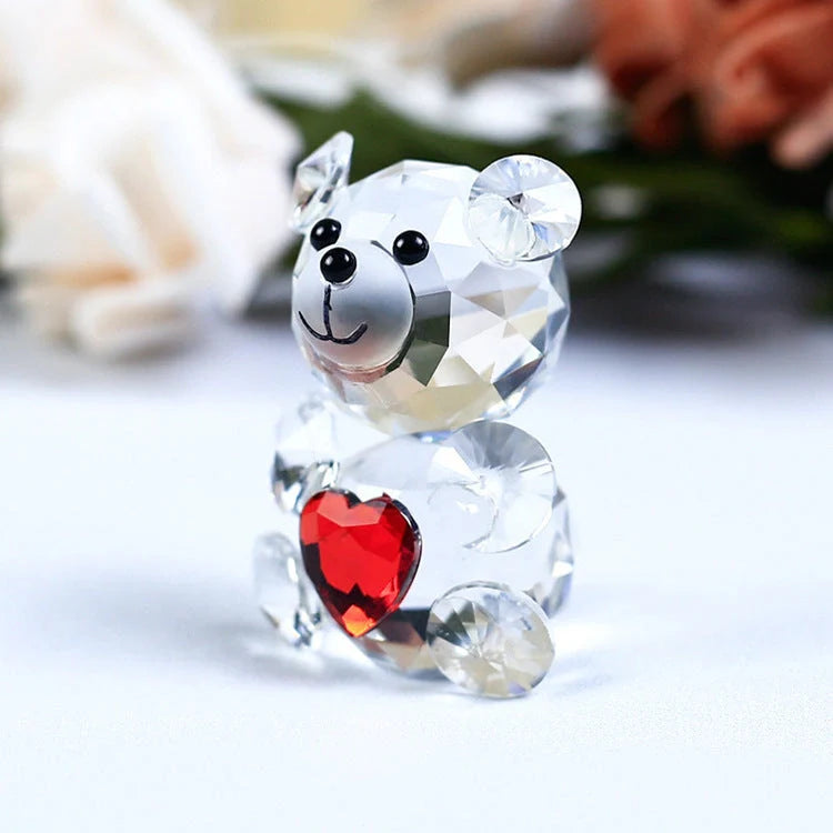 Handcrafted white crystal bear figurine with detailed carving and K9 purity