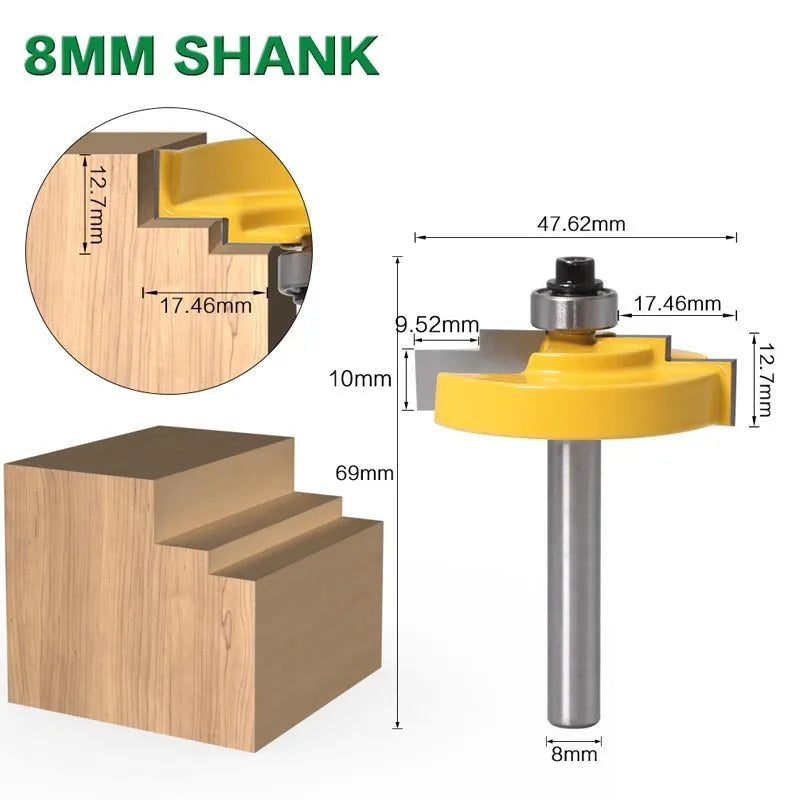Door and window woodworking step cutter with 8mm shank and 12.7mm blade diameter