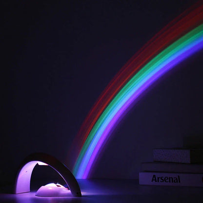 Magical Rainbow Projection Night Light casting colorful lights on a wall, creating a romantic and relaxing atmosphere