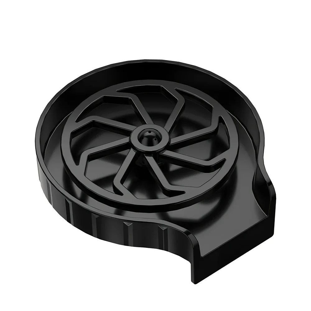 Embedded bar counter cup washer with seven stainless steel nozzles in black ABS housing